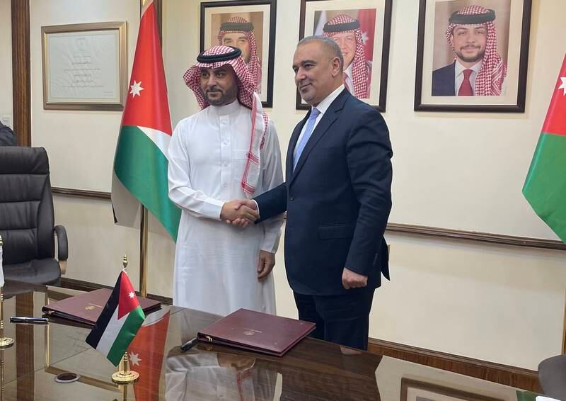 Opec Fund director general Abdulhamid Alkhalifa and Jordan’s Minister of Planning and International Co-operation Nasser Shraideh during the signing ceremony in Amman. Photo: Opec Fund