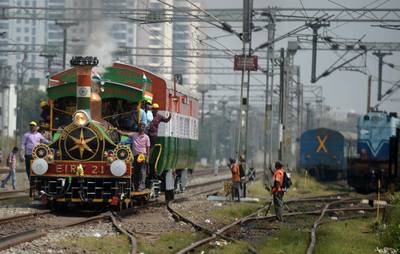 The EIR 21, the world's oldest working steam locomotive, takes part in an event to mark Republic Day in Chennai on January 26, 2018. Arun Sankar / AFP