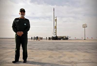 This handout photo provided by Iran's Revolutionary Guard Corps (IRGC) official website via SEPAH News shows Iranian General Amir Ali Hajizadeh, the head of the Revolutionary Guard's aerospace division, during the launch of a military satellite -- dubbed the Nour --  which the Revolutionary Guards said on April 22, 2020 was launched from the Qassed two-stage launcher in the Markazi desert, a vast expanse in Iran's central plateau, amid tensions with US. - Iran's Revolutionary Guards announced on April 22 that they had successfully launched the country's first military satellite, at a time of fresh tensions with US forces in the Gulf. The United States alleges Iran's satellite programme is a cover for its development of missiles, while the Islamic republic has previously insisted its aerospace activities comply with its international obligations. (Photo by - / SEPAH NEWS / AFP) / RESTRICTED TO EDITORIAL USE - MANDATORY CREDIT "AFP PHOTO / Iran's Revolutionary Guard via SEPAH NEWS" - NO MARKETING - NO ADVERTISING CAMPAIGNS - DISTRIBUTED AS A SERVICE TO CLIENTS