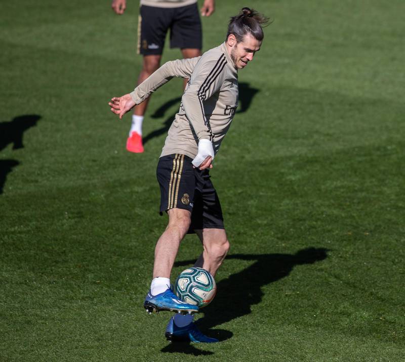 Real Madrid's Gareth Bale attends a training session at Valdebebas sport city in Madrid on the eve of the La Liga match against Levante. EPA