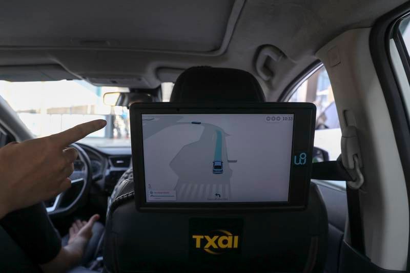 Inside the taxi, the route of the journey is displayed.