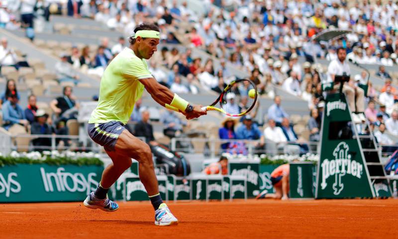 Tennis - French Open - Roland Garros, Paris, France - May 27, 2019. Spain's Rafael Nadal in action during his first round match against Germany's Yannick Hanfmann. REUTERS/Kai Pfaffenbach