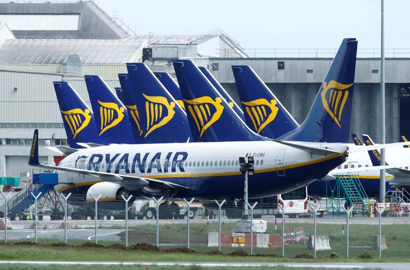 FILE PHOTO: Ryanair planes are seen at Dublin Airport, following the outbreak of the coronavirus disease (COVID-19), Dublin, Ireland, May 1, 2020. REUTERS/Jason Cairnduff/File Photo  GLOBAL BUSINESS WEEK AHEAD
