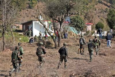 Indian soldiers during a search in a remote village in the Rajouri district of Jammu in January. AFP