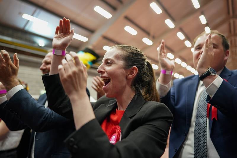 Labour Party supporters cheer as Mr Lightwood is declared winner of the Wakefield by-election. Getty Images