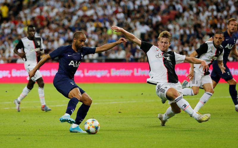 Tottenham's Lucas Moura in action with Juventus' Matthijs de Ligt. Reuters