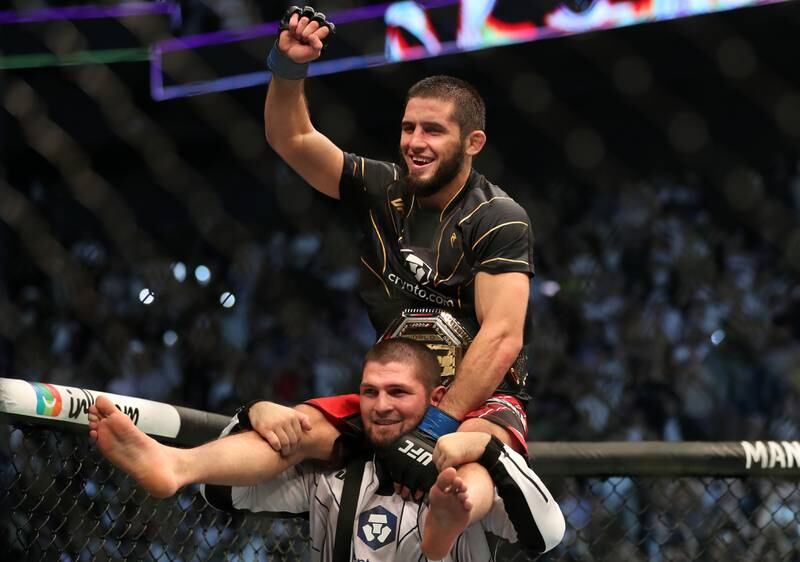Islam Makhachev after his lightweight title win at UFC 280 in Abu Dhabi. Chris Whiteoak / The National