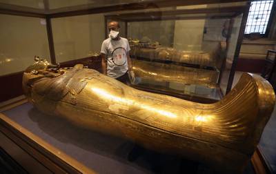 A sarcophagus of King Tutankhamun is on display in the Museum of Egyptian Antiquities. EPA