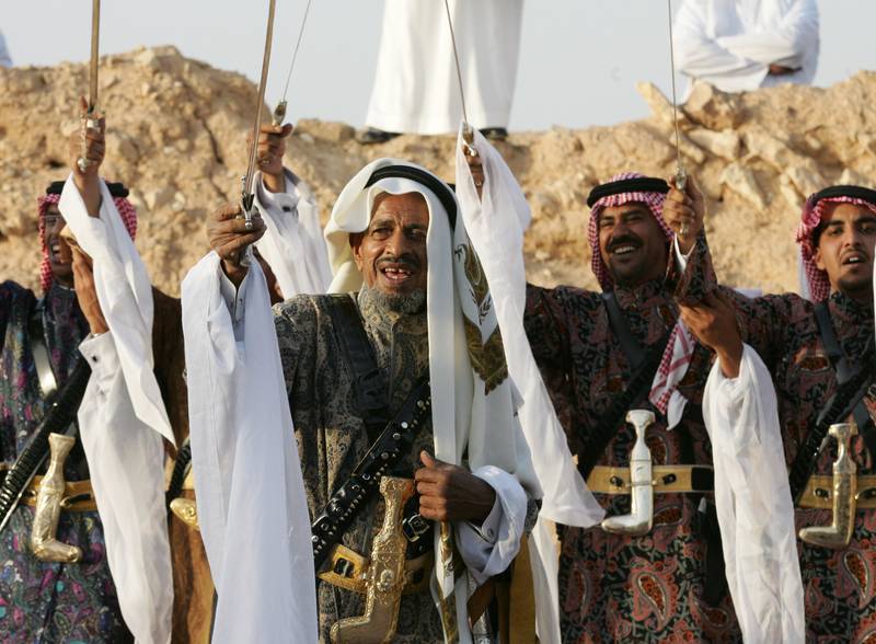 Bedouins perform the Ardah to honour then-Austrian president Heinz Fischer and his wife Margit on an official visit to Saudi Arabia. Reuters