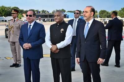Egyptian President Abdel Fattah El Sisi arrives for the G20 summit in New Delhi, India. India's G20 Presidency