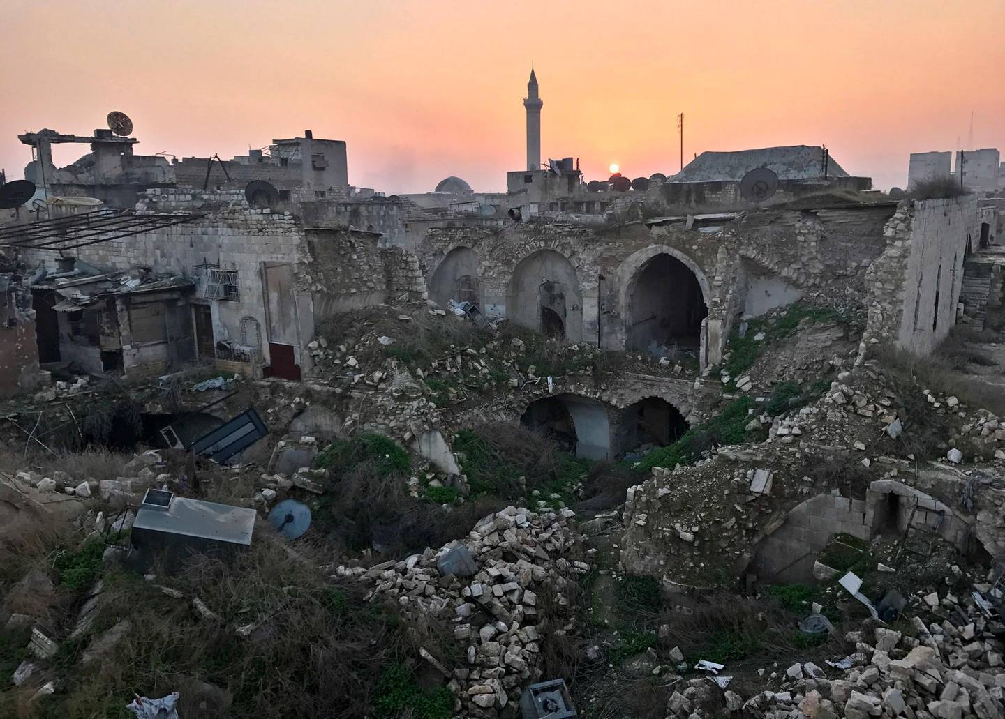FILE - This Jan. 19, 2017, file photo, shows a general view of the destruction in the old city of Aleppo, Syria. Assad's reputation in the west is shattered, his nation is a smoldering ruin and around half the country is controlled by domestic and foreign militias. But through it all, Assad appears to have survived the war, strangely holding on to his seat in at least the near-term.  (AP Photo/Hassan Ammar, File)