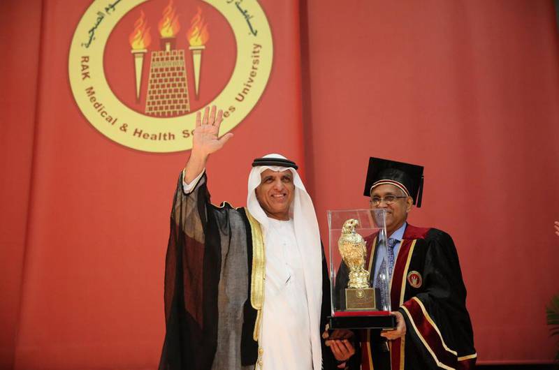Sheikh Saud bin Saqr, Ruler of Ras Al Khaimah, attends the graduation ceremony of Ras Al Khaimah Medical and Health Sciences University. Wam