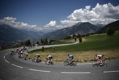 The peleton during the 18th stage between Embrun and Valloire, in Valloire, on July 25, 2019. AFP