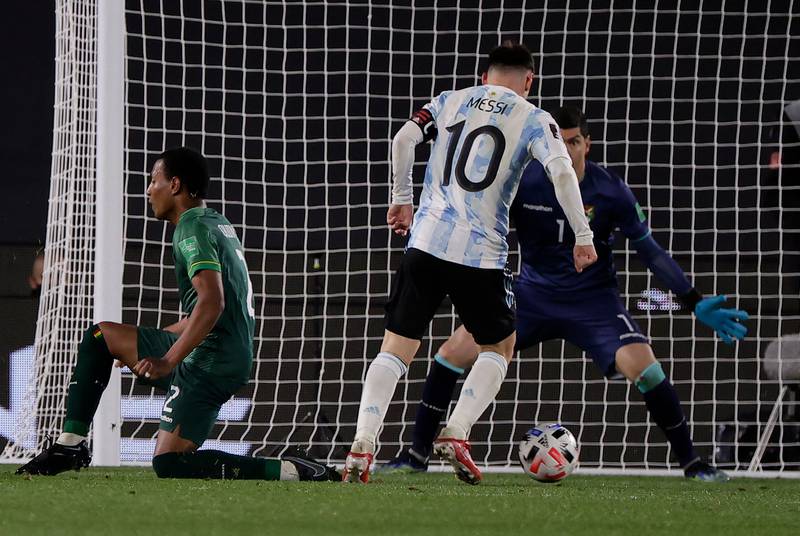 Argentina's Lionel Messi about to score against Bolivia. AFP