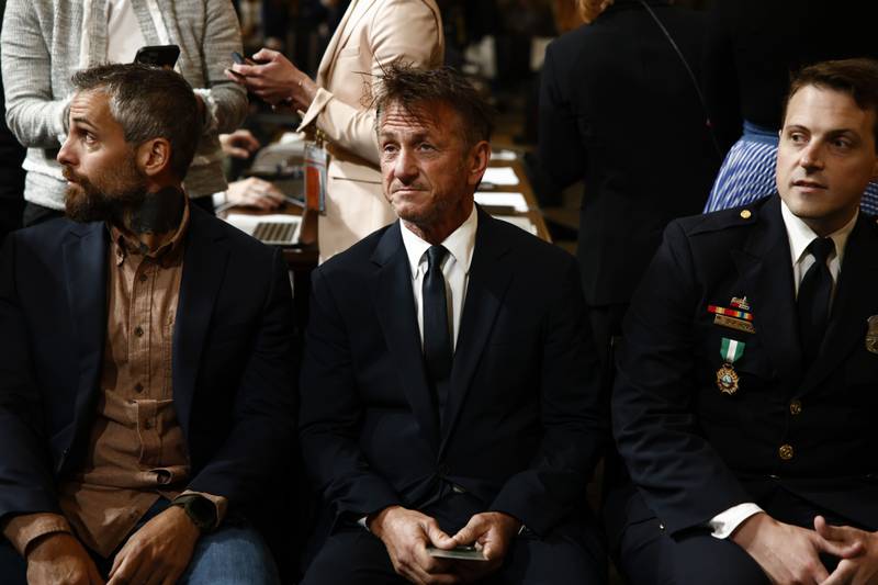 Michael Fanone, retired Metropolitan Police Department officer, actor and activist Sean Penn and Daniel Hodges, MPD officer, attend the fifth hearing of the select committee. Bloomberg