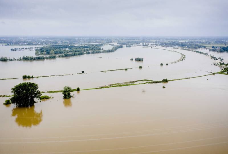 Substantial flooding near the Limburg hamlet of Aasterberg, the Netherlands, after water levels of the River Meuse rose.