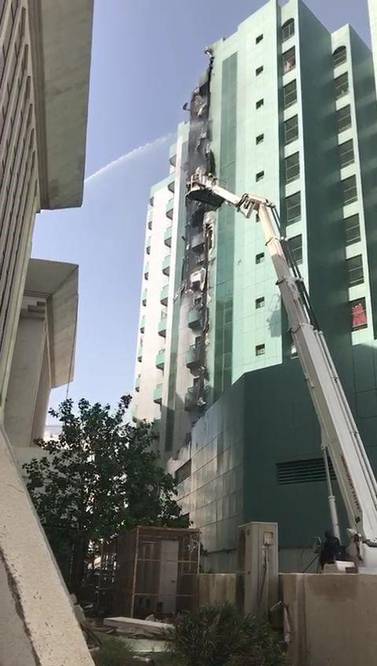 Firefighters tackled a blaze at an apartment block in Liwara 2, Ajman, on September 29, 2018. 