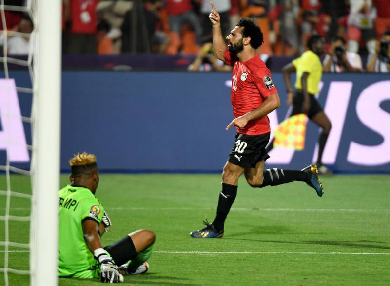 Egypt forward Mohamed Salah celebrates after scoring. AFP