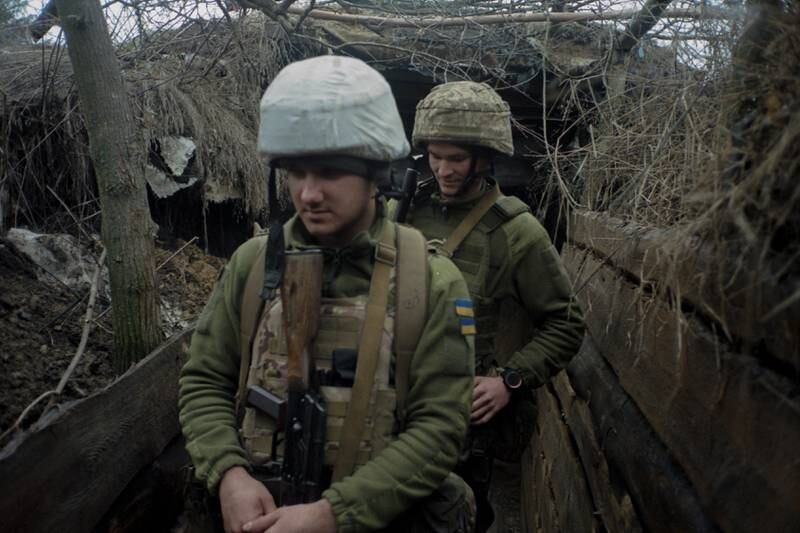 Ukrainian soldiers of the 24th Mechanised Brigade on the Zolote 4 front line. Alexis Lopez for The National