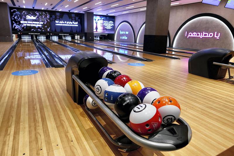 SHARJAH, UNITED ARAB EMIRATES , March 15, 2021 – Bowling at the newly opened Al Zahia City Centre in Sharjah. (Pawan Singh / The National) For LifeStyle/Online/Instagram. Story by Janice Rodrigues