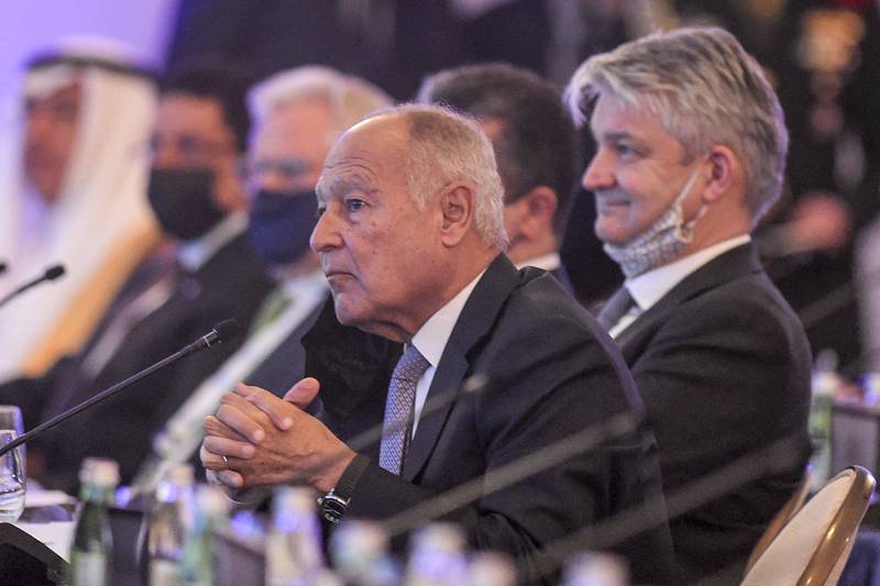 Arab League Secretary General Ahmed Aboul Gheit was among the officials in Manama.