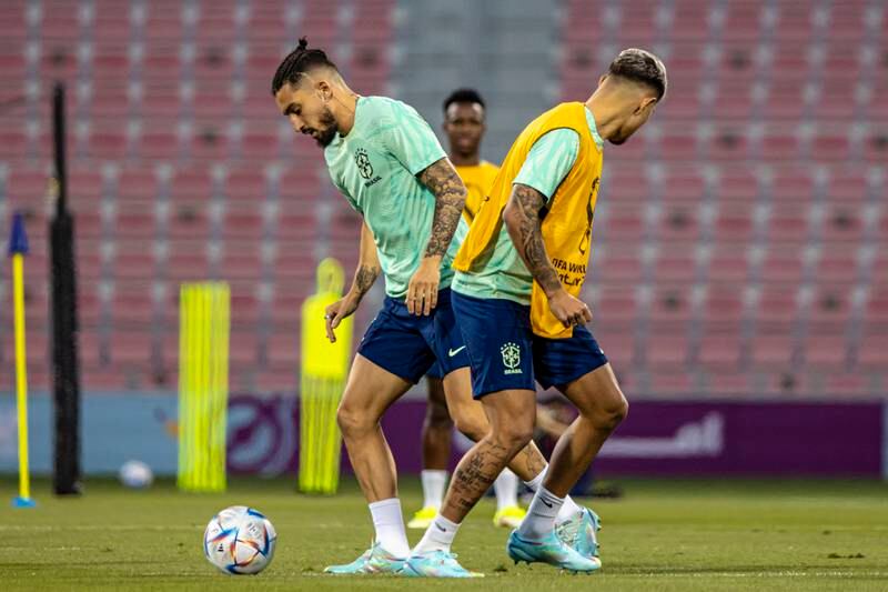 Alex Telles during a Brazil training session in Doha. EPA
