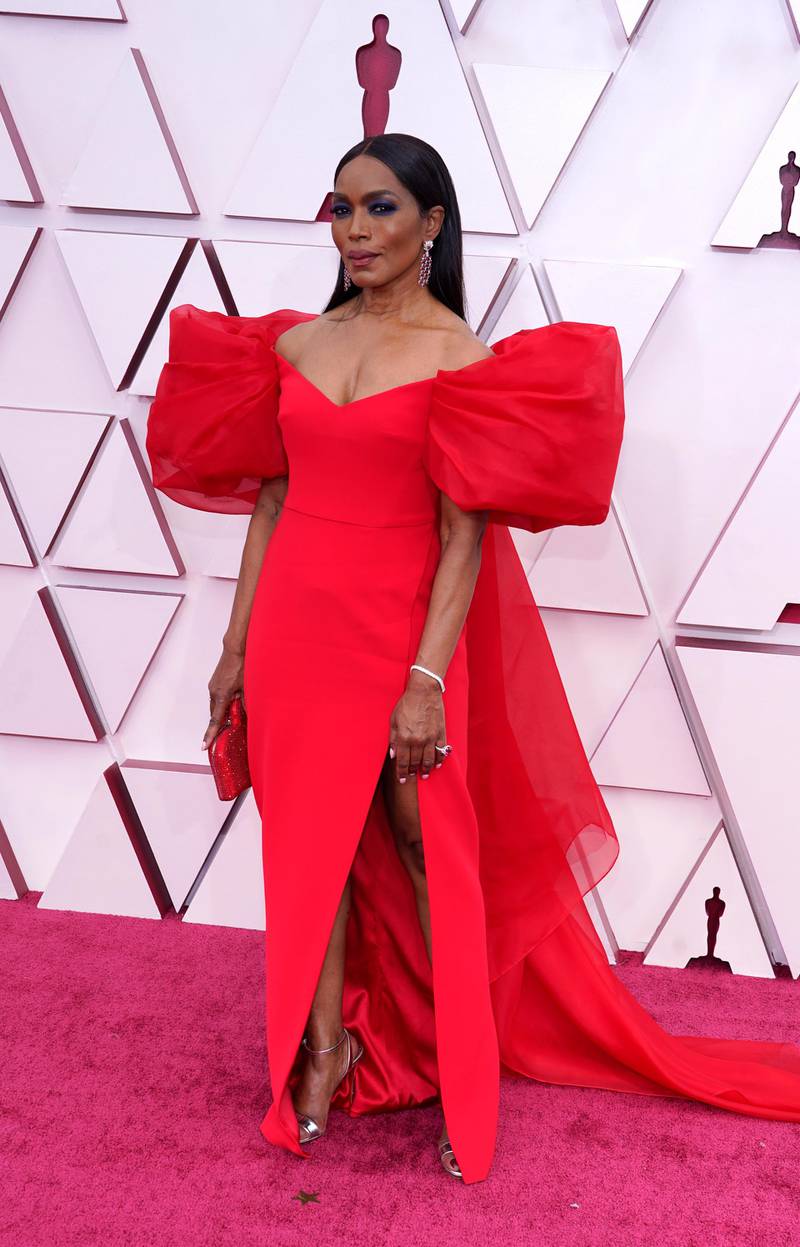 Angela Bassett, in Alberta Ferretti, arrives for the 93rd annual Academy Awards ceremony at Union Station in Los Angeles, California, on, 25 April 25, 2021. EPA