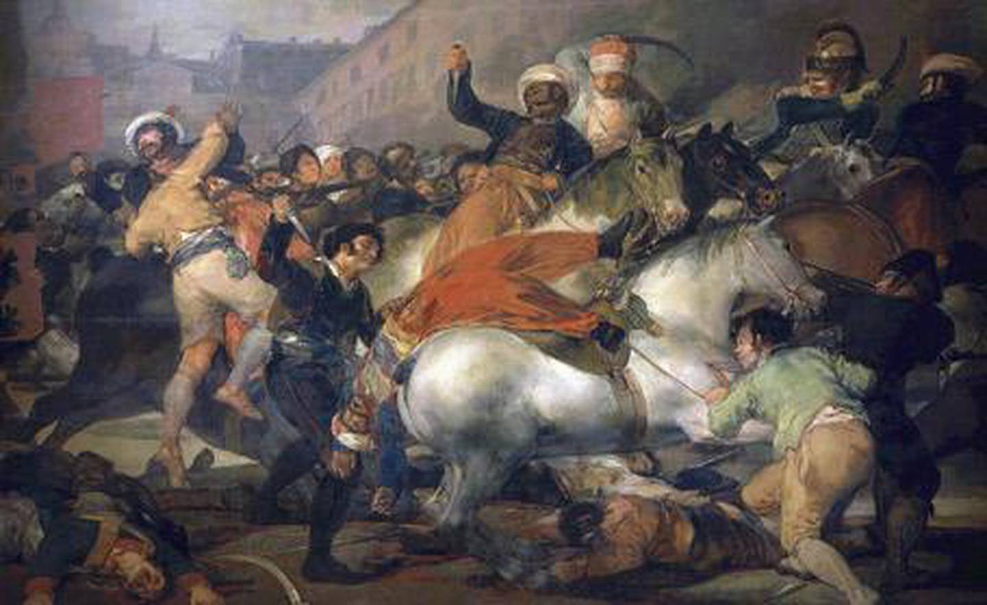 جنود المماليك الذين يخدمون في جيش نابليون يقاتلون المتمردين الإسبان في فيلم غويا الثاني في مايو 1808 (لوم المماليك).