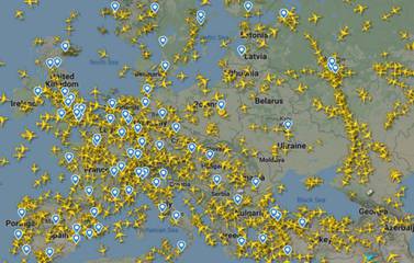 Air traffic over Belarus after the EU urged airlines to avoid the country's airspace. Courtesy Flightradar24.com