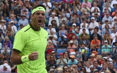 Juan Martin del Potro celebrates his win over David Ferrer in the third round of the US Open on Saturday. Timothy A Clary / AFP / September 3, 2016 