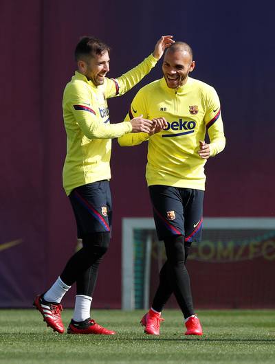 Martin Braithwaite and Jordi Alba during training
