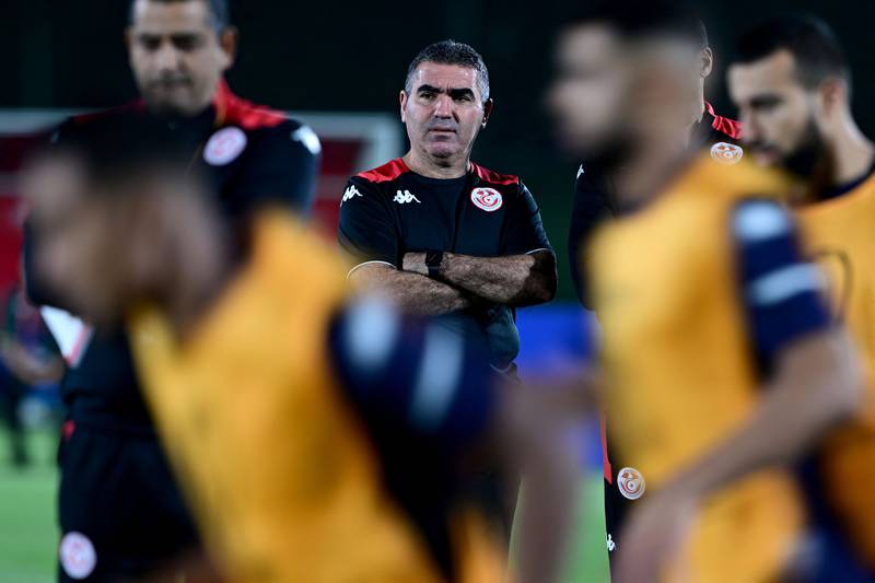 Jalel Kadri leads a training session at Al Egla facility in Doha as Tunisia prepare to face Denmark at the Qatar 2022 World Cup. AFP