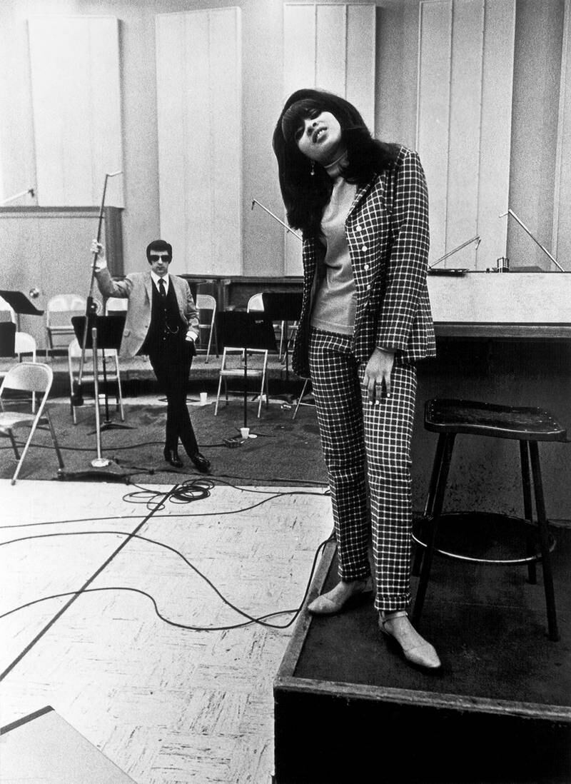 Ronnie Spector after the disbandment of The Ronettes, with her husband, record producer Phil Spector, at Gold Star Studios, Los Angeles California, circa 1968. Getty Images