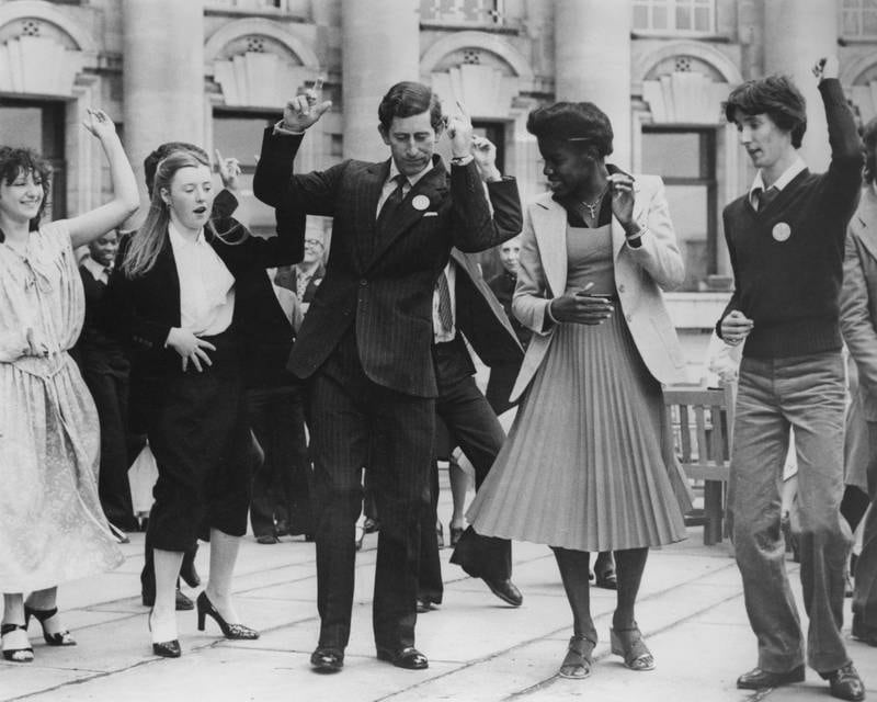 Prince Charles learns a soul dance routine at St George's Secondary School in Maida Vale, west London, in 1978