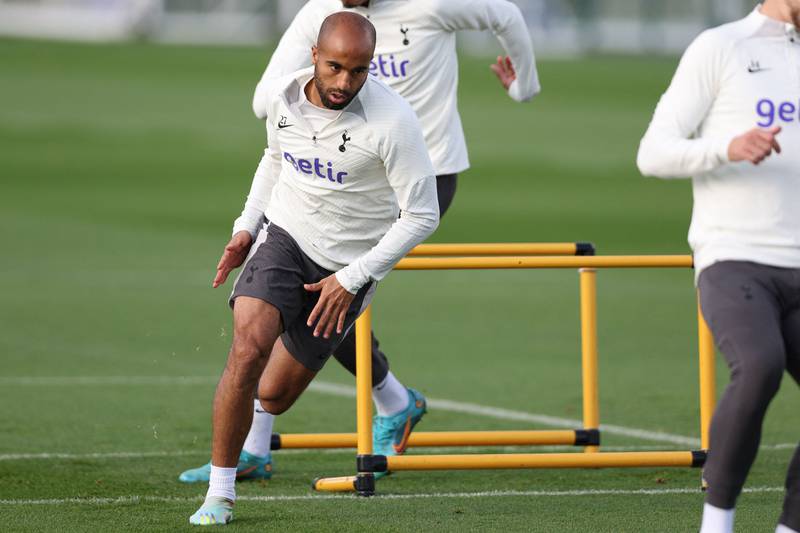 Tottenham attacker Lucas Moura during training ahead of the Marseille game. AFP
