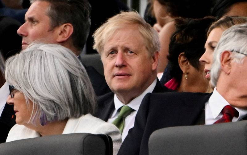 Prime Minister Boris Johnson at Queen Elizabeth's Buckingham Palace jubilee party on Saturday as a leadership challenge may be brewing. Photo: Reuters