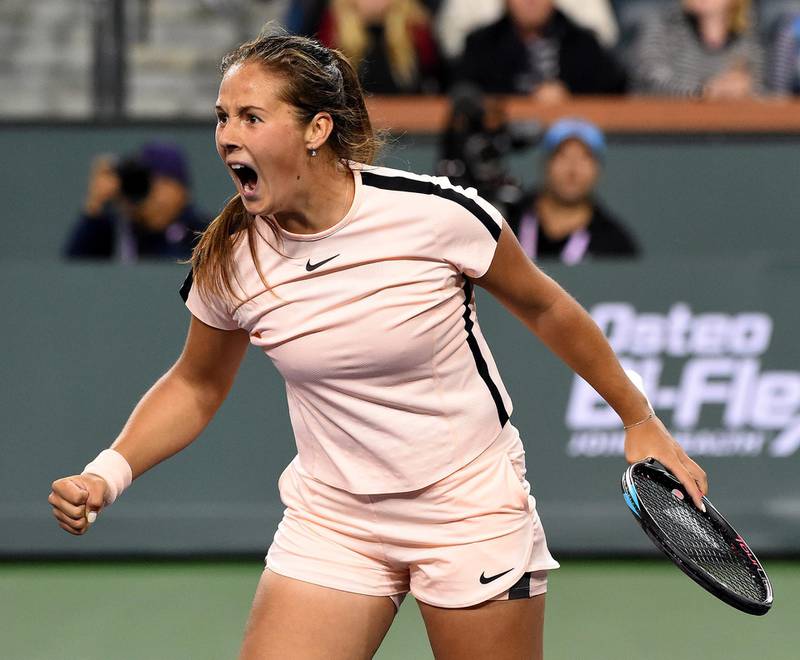 Mar 16, 2018; Indian Wells, CA, USA; Daria Kasatkina (RUS) as she defeated Venus Williams (not pictured) during her semifinal  in the BNP Paribas Open at the Indian Wells Tennis Garden. Mandatory Credit: Jayne Kamin-Oncea-USA TODAY Sports
