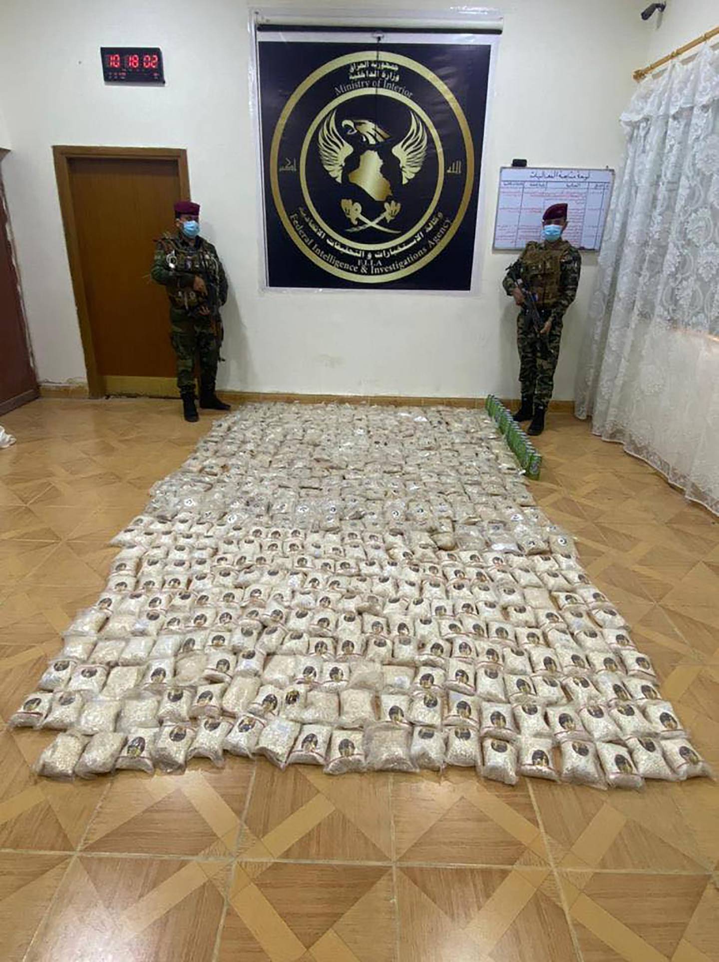Iraq security forces seize one million narcotic pills on a sailplane in Basra. Photo: Iraq Federal Investigations and Intelligence Agency