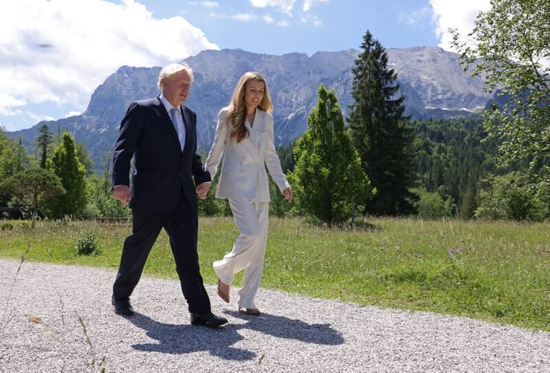 British Prime Minister Boris Johnson and his wife Carrie Johnson attending the G7 summit in Germany. Getty