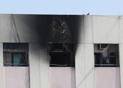 The scorched area of the building after a fire broke out in Al Ras district in Dubai. EPA