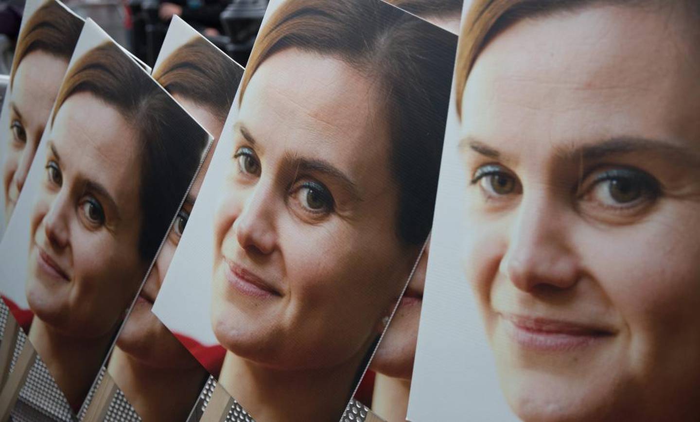Poster boards showing a photograph of Jo Cox are seen during a memorial event for the murdered Labour MP (Photo by Matt Cardy/Getty Images)