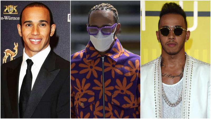 From left, Lewis Hamilton's style over the years, in 2008, 2022 and 2015.