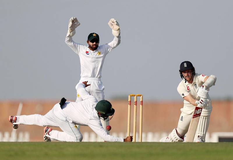 Abu Dhabi, United Arab Emirates - November 18, 2018: England's Jamie Porter bats in the game between Pakistan A and the England Lions. Sunday the 18th of November 2018 at the Nursery Oval, Zayed cricket stadium, Abu Dhabi. Chris Whiteoak / The National