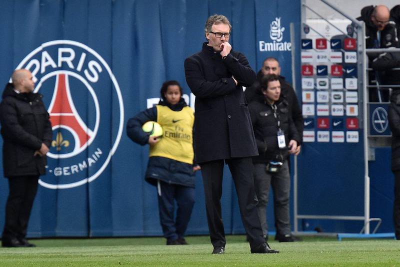 Paris Saint-Germain coach Laurent Blanc observes his side during their Ligue 1 match against Montpellier on Saturday. Christophe Petit Tesson / EPA