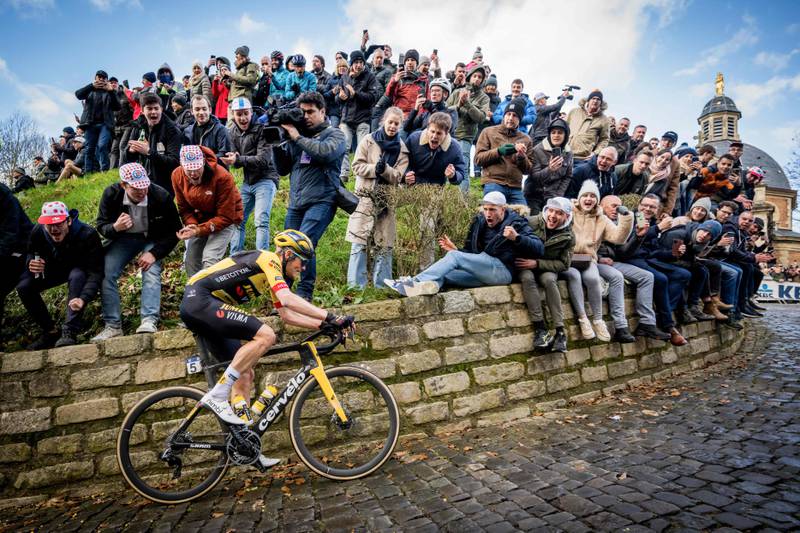 Dutch rider Dylan Van Baarle of Jumbo-Visma competes in men's one-day cycling race Omloop Het Nieuwsblad from Gent to Ninove. AFP
