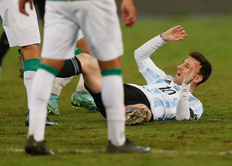 Lionel Messi after being fouled. Reuters