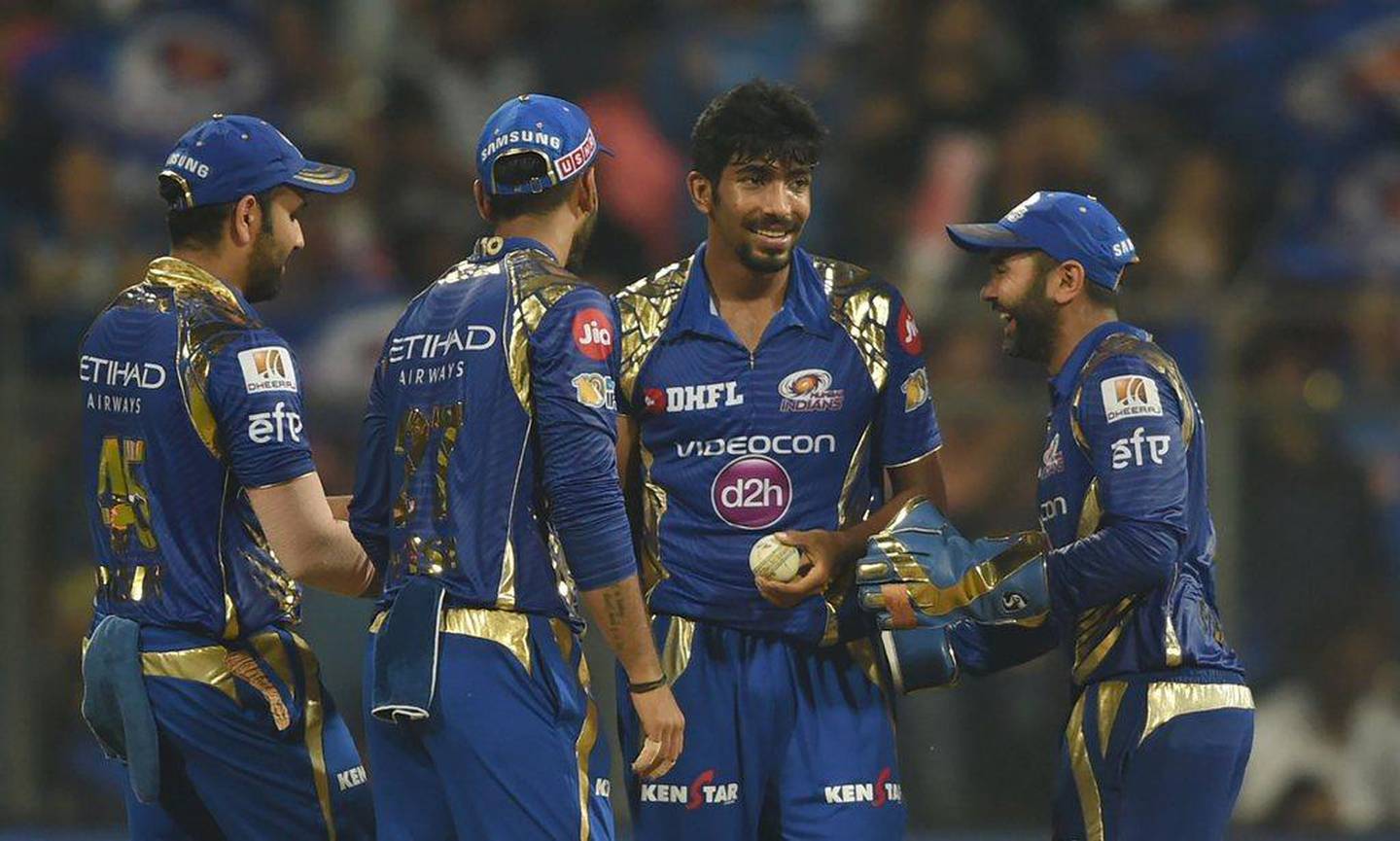 Mumbai Indians' Jasprit Bumrah, second right, ha emerged one of the best fast bowlers in his country. Indranil Mukherjee / AFP