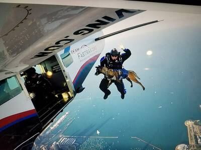 Mr Condrey jumping out of a plane with Via