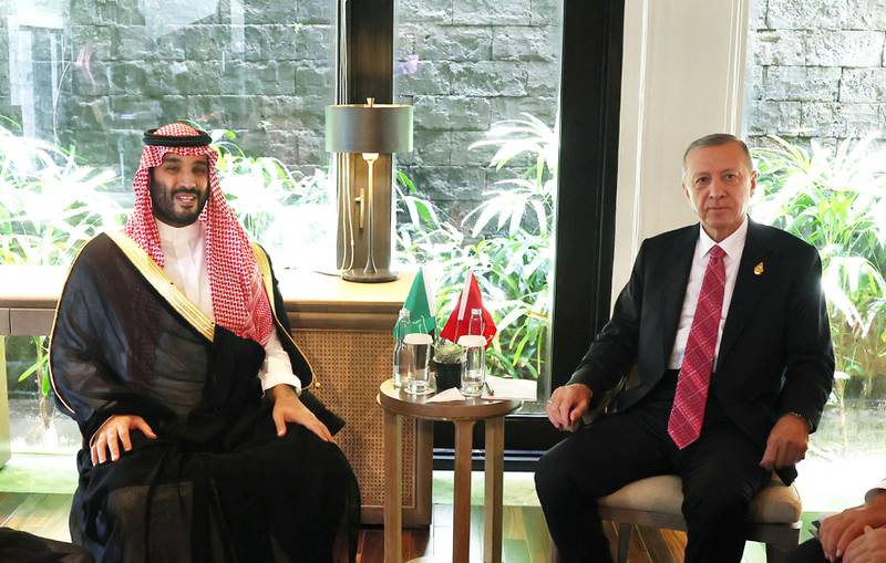 Turkish President Recep Tayyip Erdogan meets Saudi Crown Prince Mohammed bin Salman. AFP