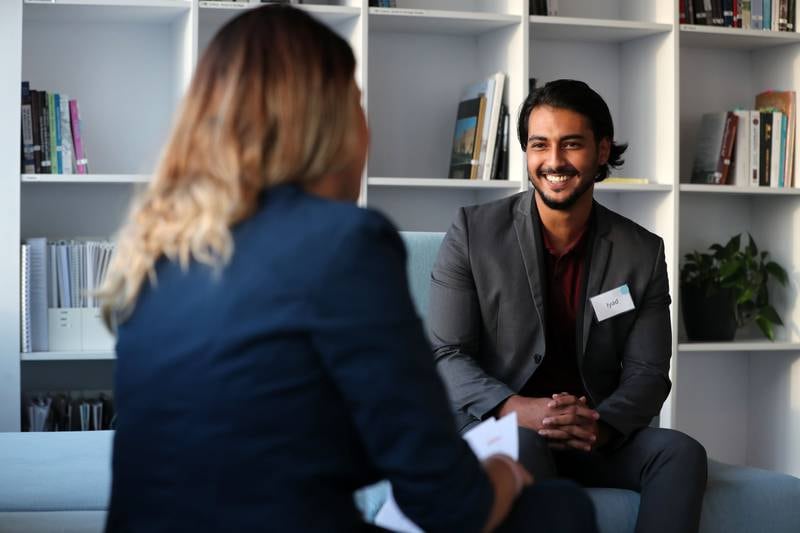 Iyad Mokhtar is interviewed for a job at the Canada pavilion of Dubai Expo 2020. Photo: The National